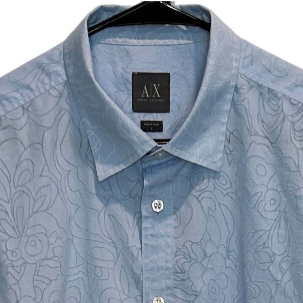 Armani Exchange Men's Long Sleeve‎ Dress Shirt Floral Pattern Light Blue Large